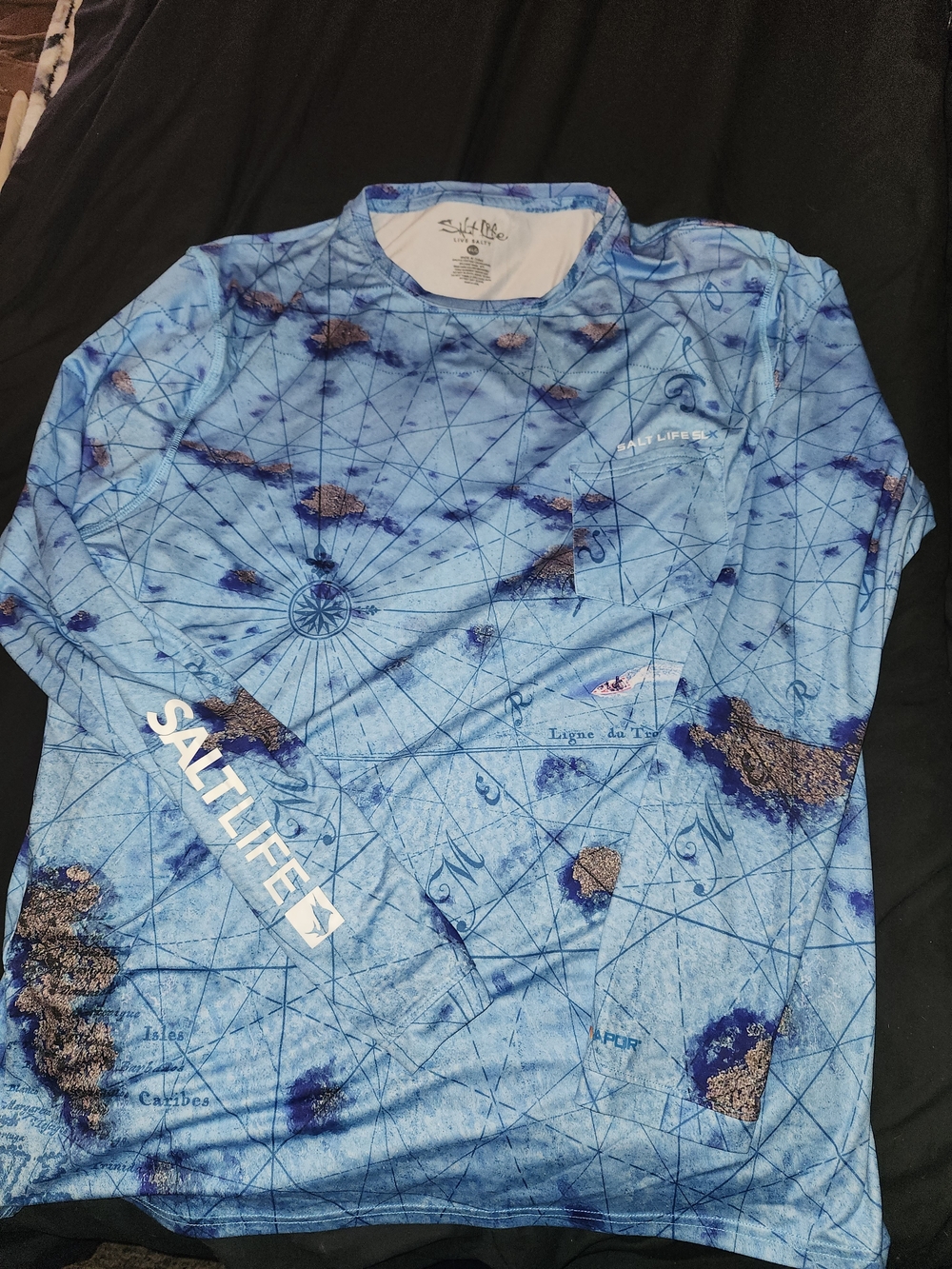 Salt Life Blue Map-Print Performance Long Sleeve Tee X-Large